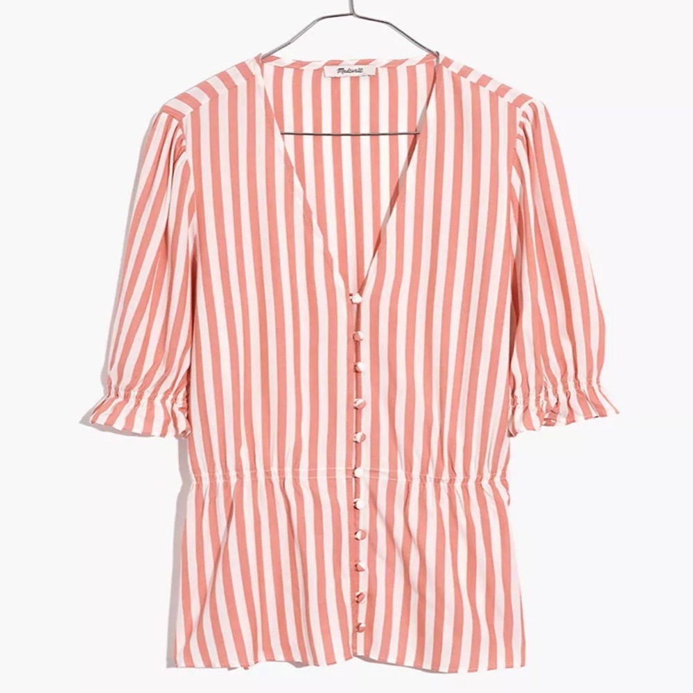 MADEWELL V-Neck Peplum Popover Top in Stripe